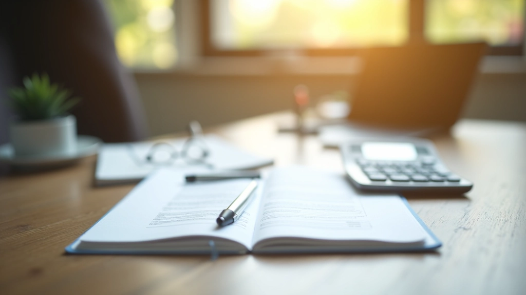 Notebook s finančním plánem a kalkulačkou na stole