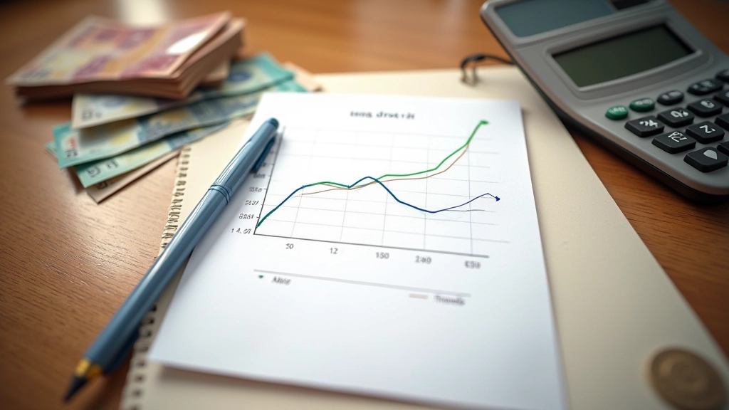 Notebook s grafem inflace a penězi na stole